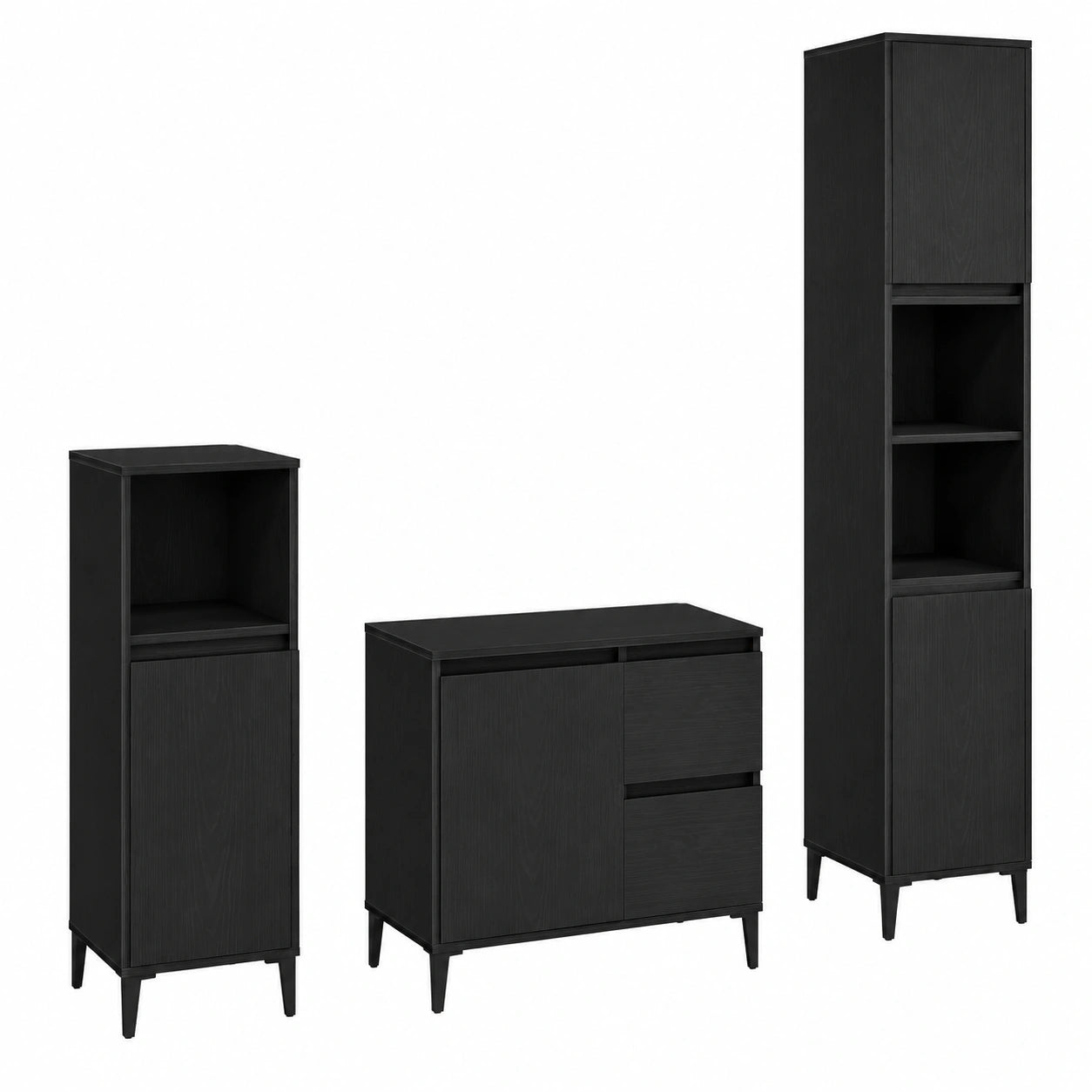 Conjunto de Muebles de Baño de Pared 3 Piezas, Roble Negro, Diseño Moderno y Compacto