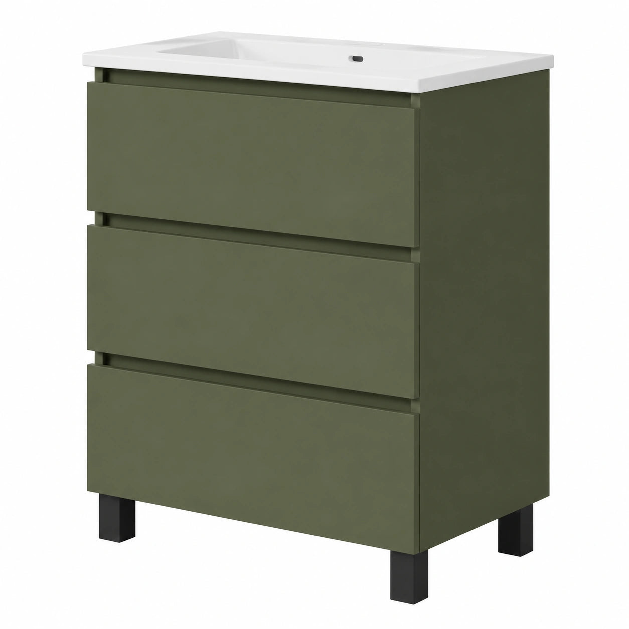 Baikal Mueble de Baño con 3 Cajones y Patas Negras, Montado, Lavabo Cerámico, Cierre Suave, 75cm de Altura, Verde 60cm