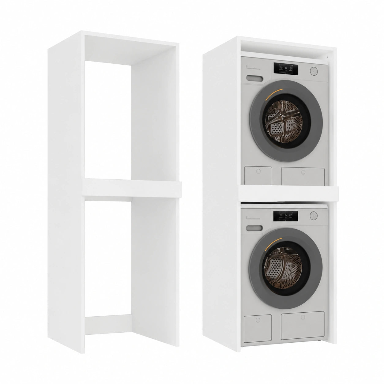 Gabinete para Lavadora y Secadora Pola Twin, 180x64x64 cm, Armario Alto de Baño, Blanco