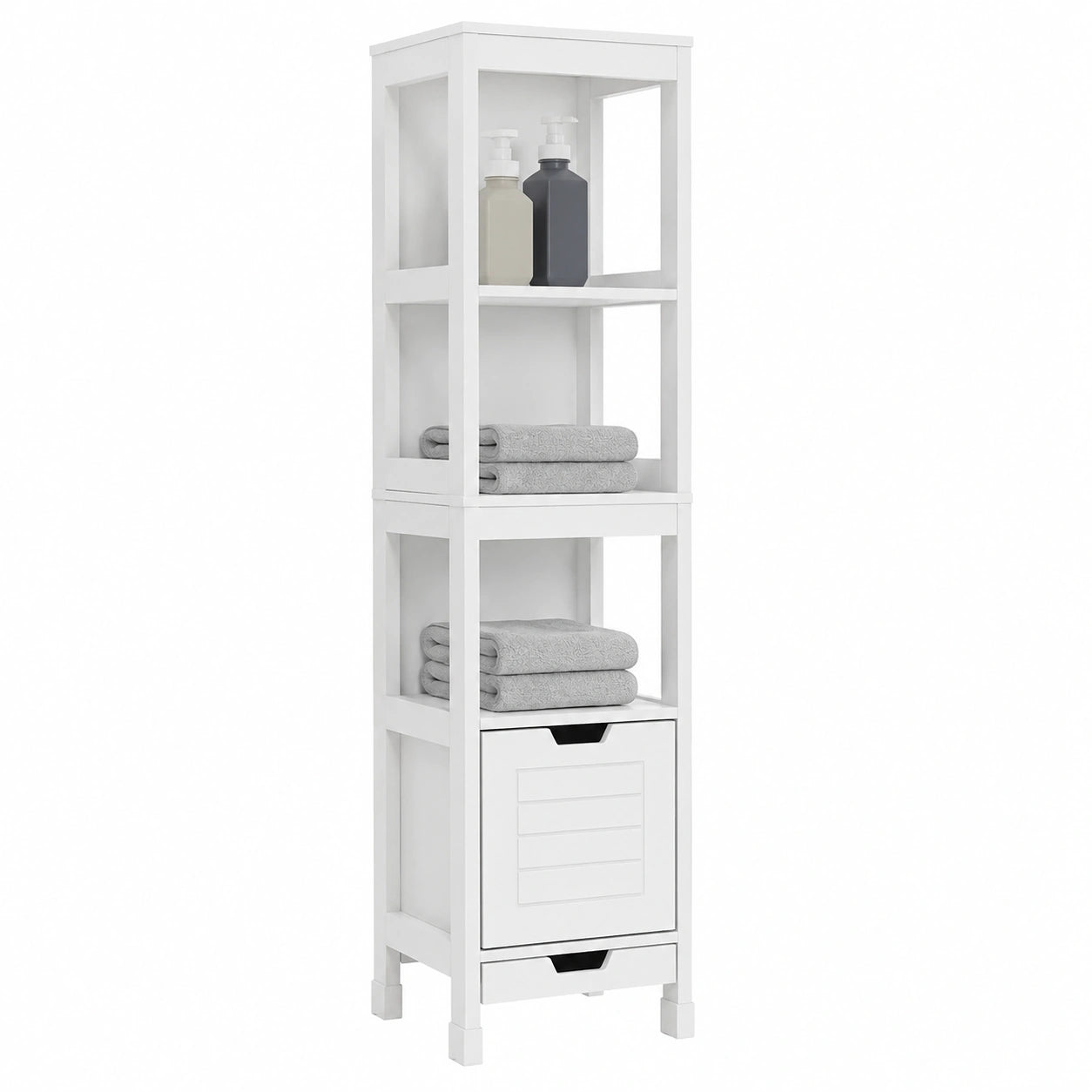 Armario de Baño Columna Estrecha con Gran Capacidad y Diseño Nórdico - Blanco