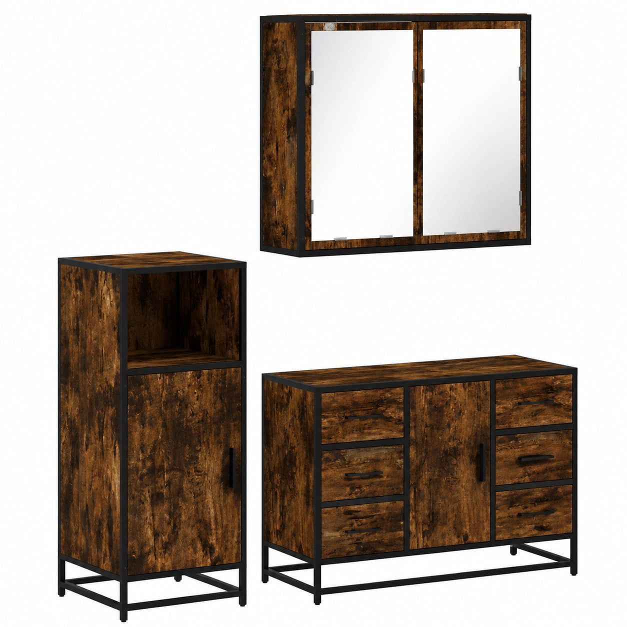 Conjunto de Mueble de Baño de 3 Piezas en Madera de Roble Ahumado
