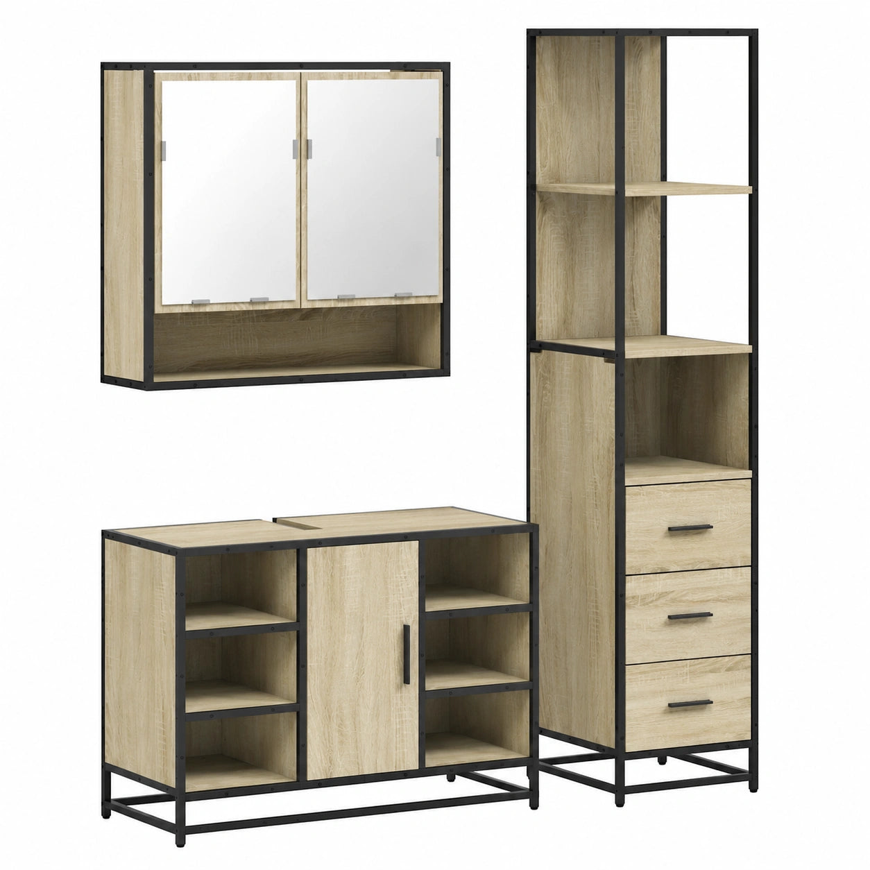 Conjunto de Muebles de Baño de 3 Piezas con Roble Sonoma