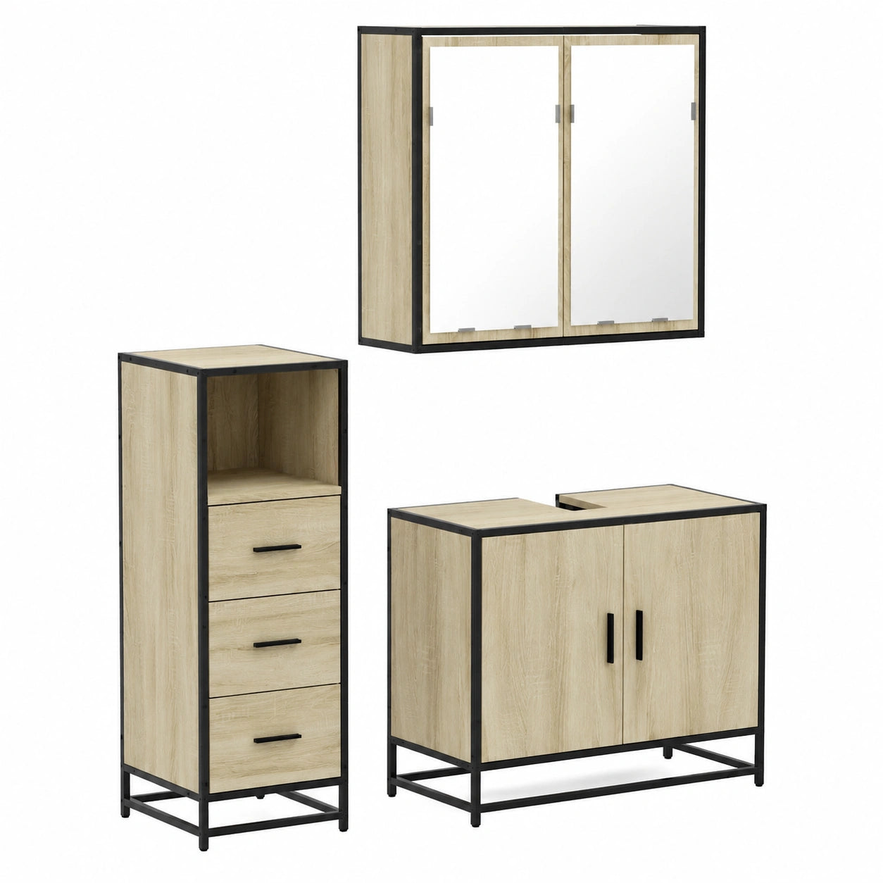 Conjunto de Muebles de Baño 3 Piezas Madera Roble Sonoma