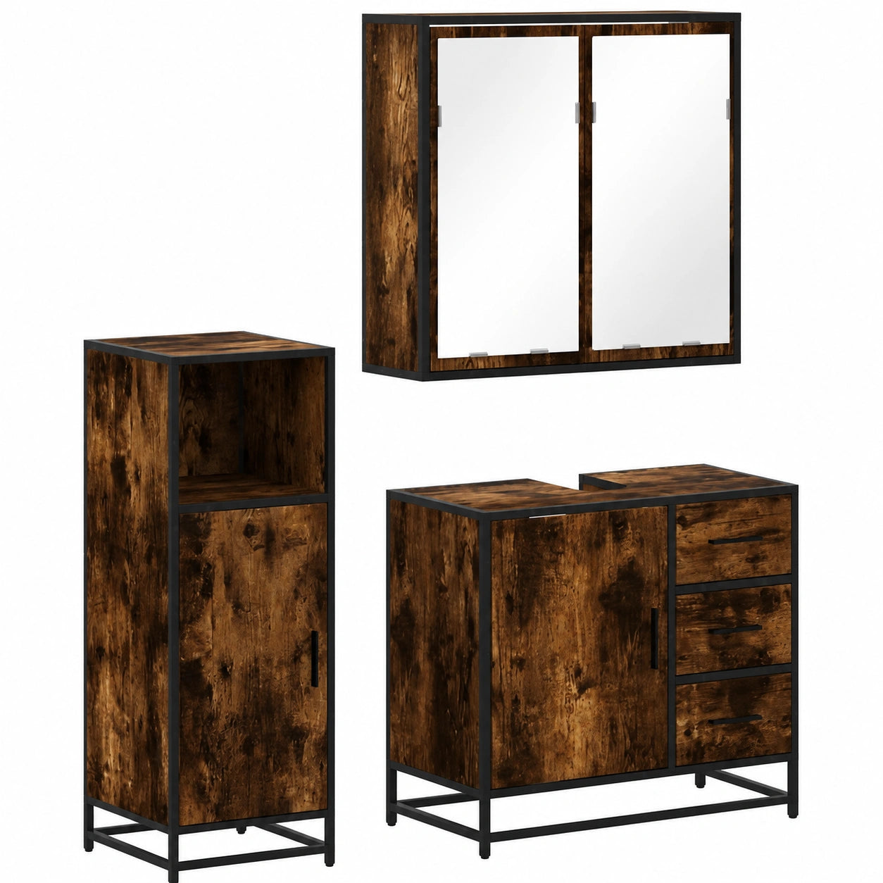 Conjunto de Muebles de Baño 3 Piezas de Madera, Roble Ahumado