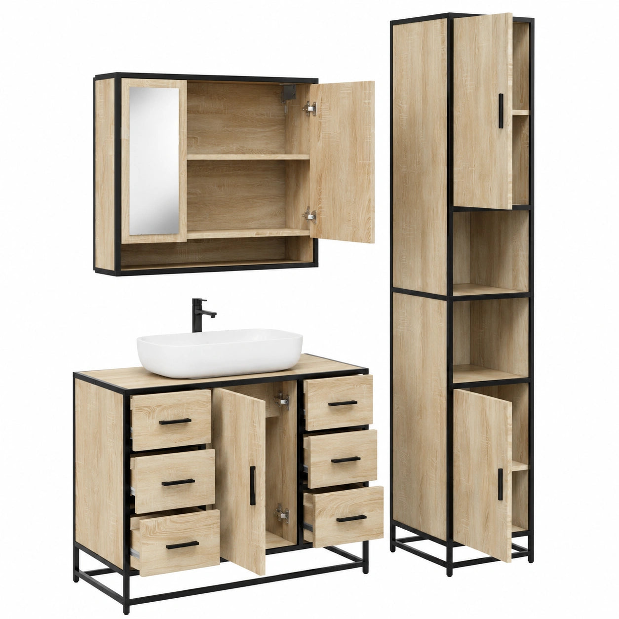 Conjunto de Muebles de Baño de 3 Piezas en Roble Sonoma