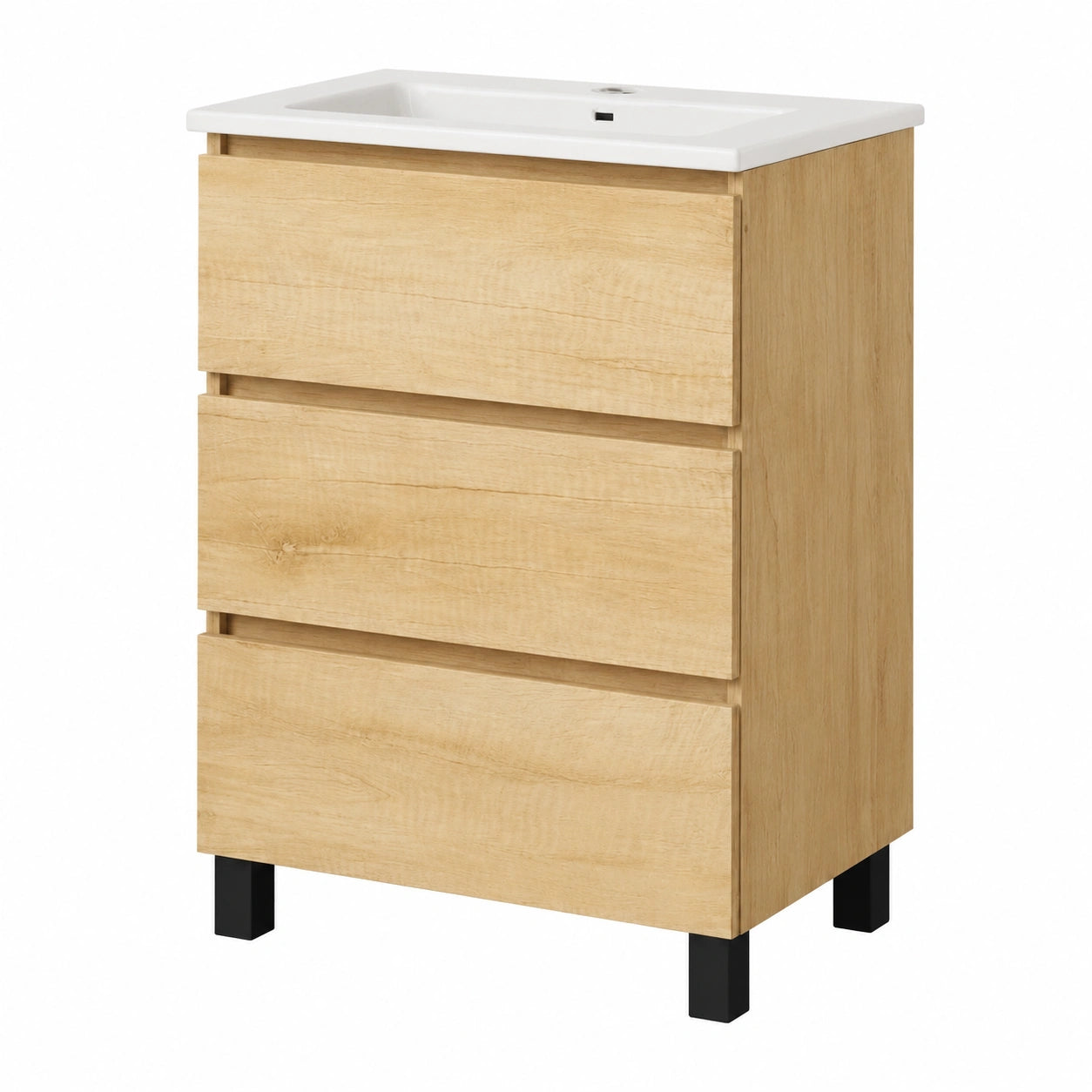 Mueble de Baño Baikal REN con 3 Cajones y Lavabo Cerámico, Cierre Suave, Patas Negras 70cm