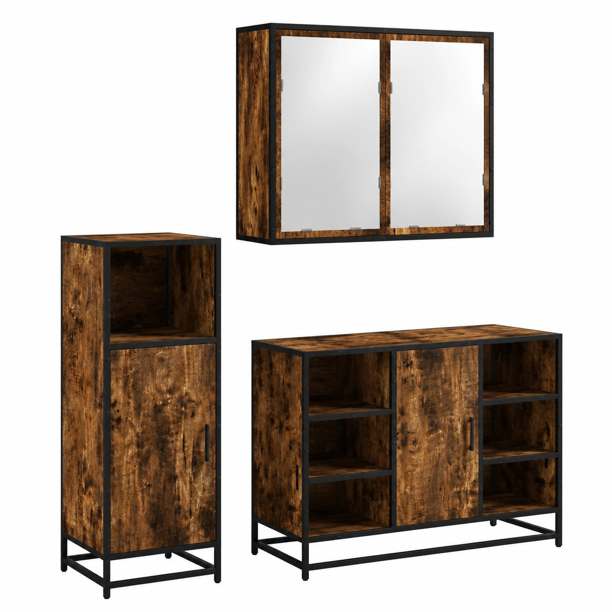 Conjunto de Muebles de Baño 3 Piezas Madera de Roble Ahumado