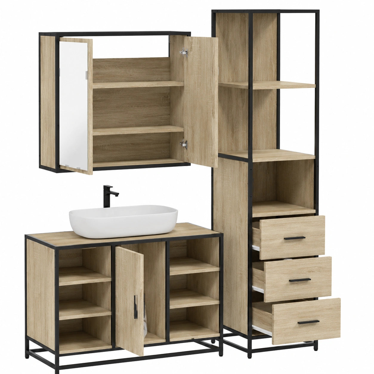 Conjunto Moderno de Muebles de Baño de 3 Piezas en Roble Sonoma