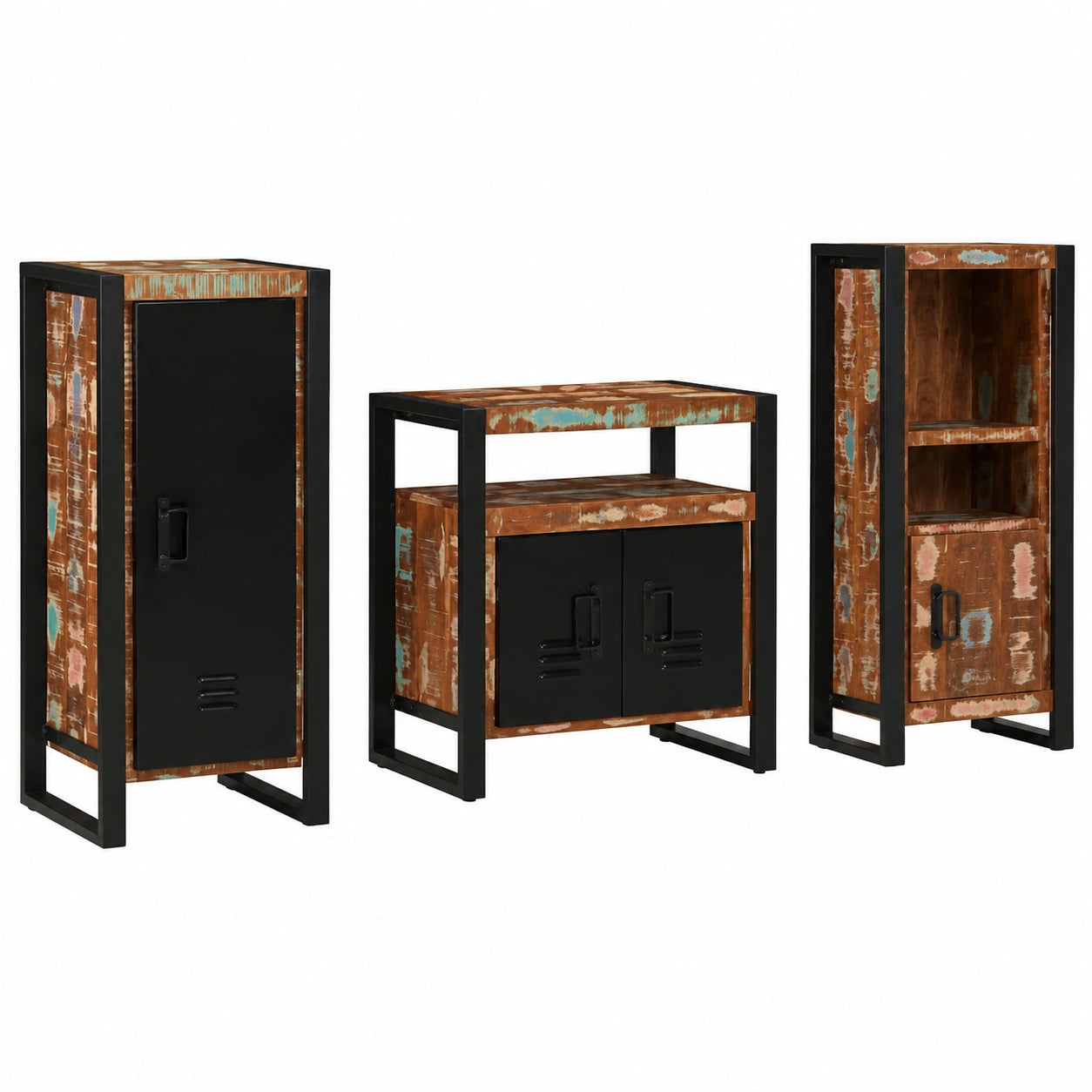 Conjunto de muebles de baño de madera maciza: lavabo, armario y estante de pared