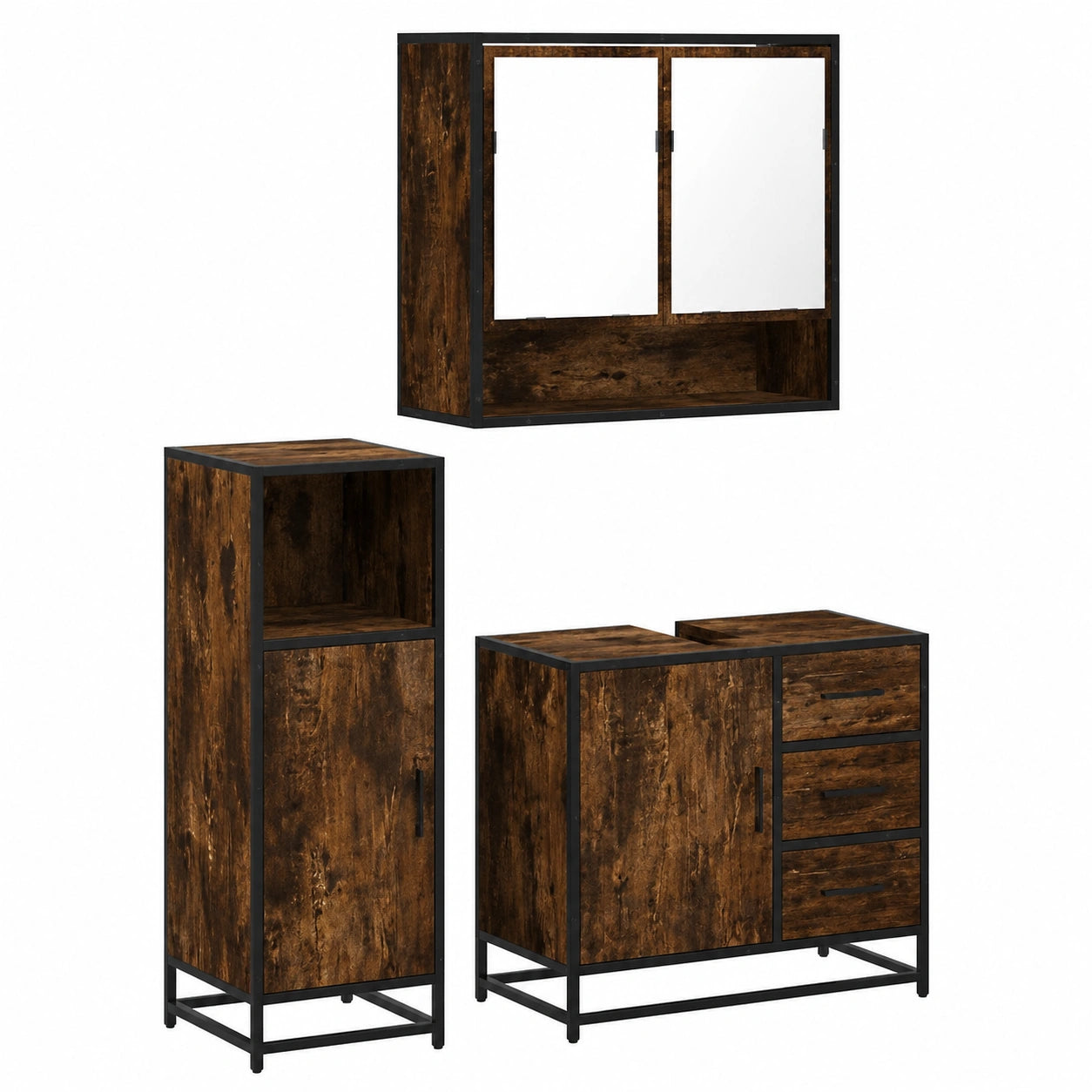 Conjunto de Muebles de Baño 3 Piezas Madera Contrachapada Roble Ahumado