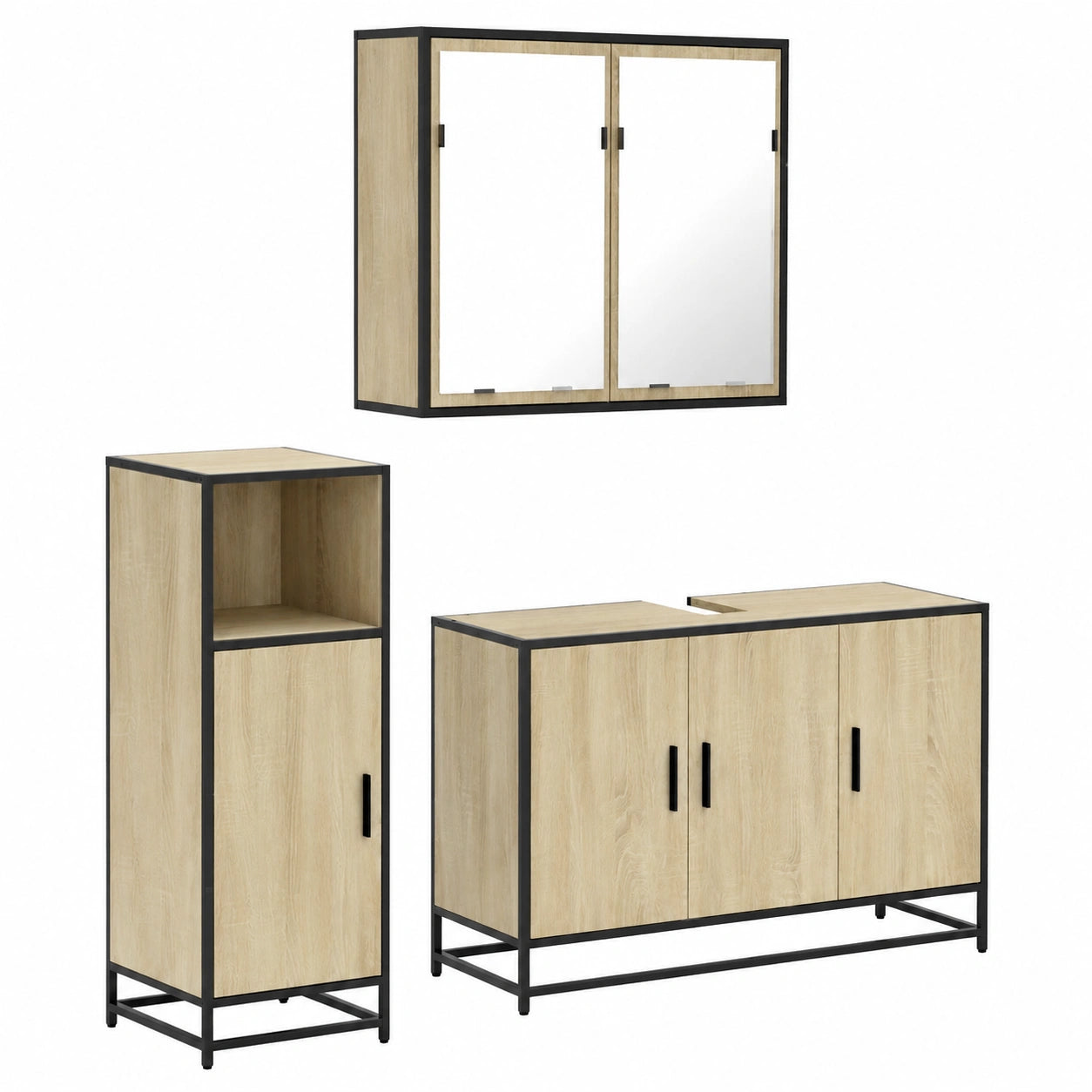 Conjunto de Muebles de Baño de 3 Piezas en Madera de Roble Sonoma