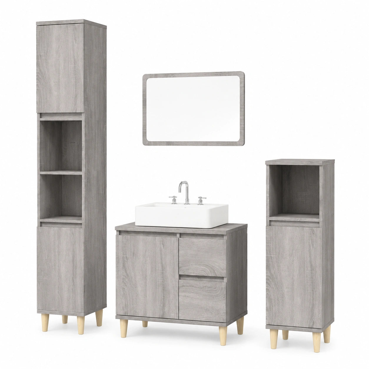 Conjunto de Muebles de Baño Gris Sonoma con Almacenamiento Amplio y Patas de Eucalipto