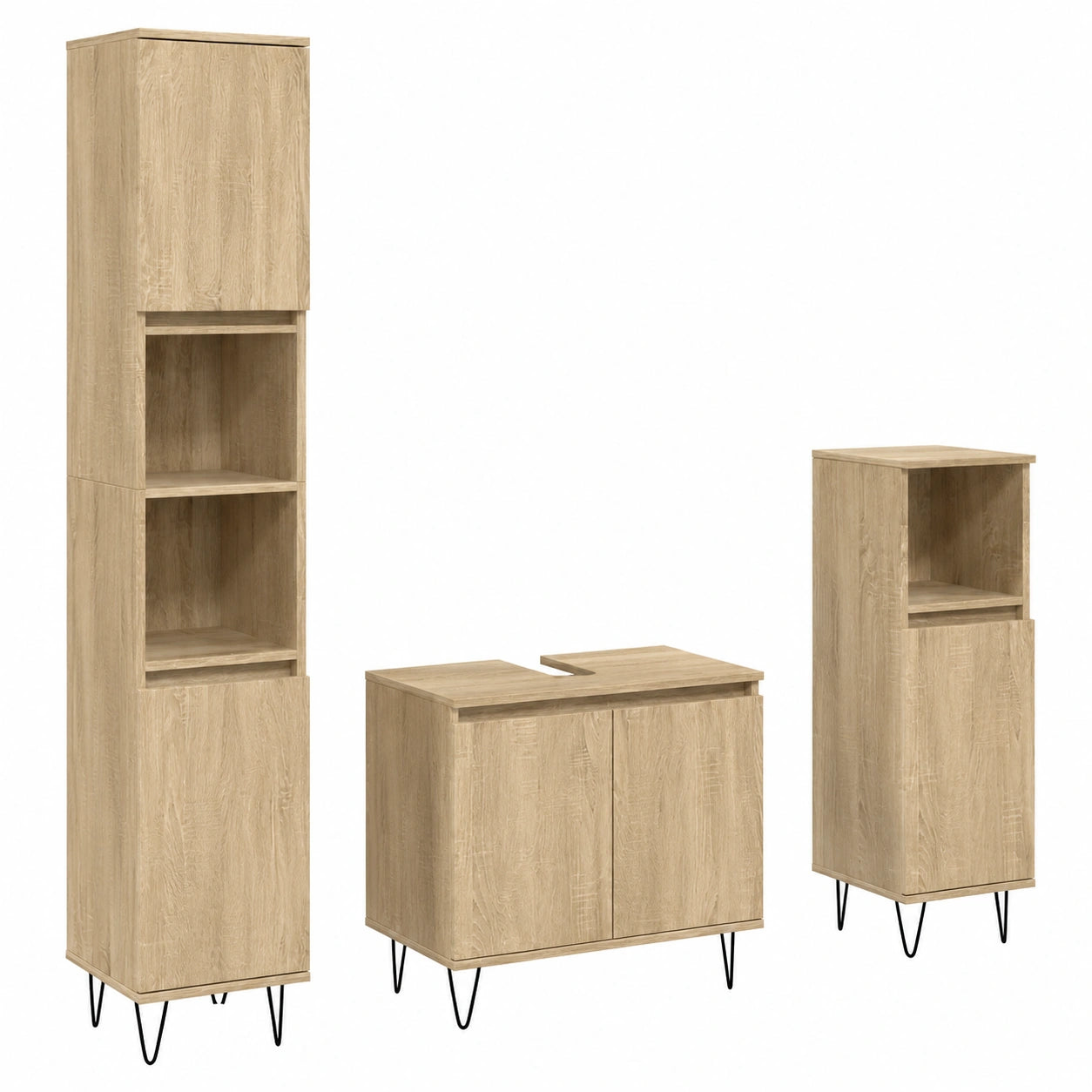 Conjunto de Muebles de Baño de 3 Piezas de Madera en Roble Sonoma