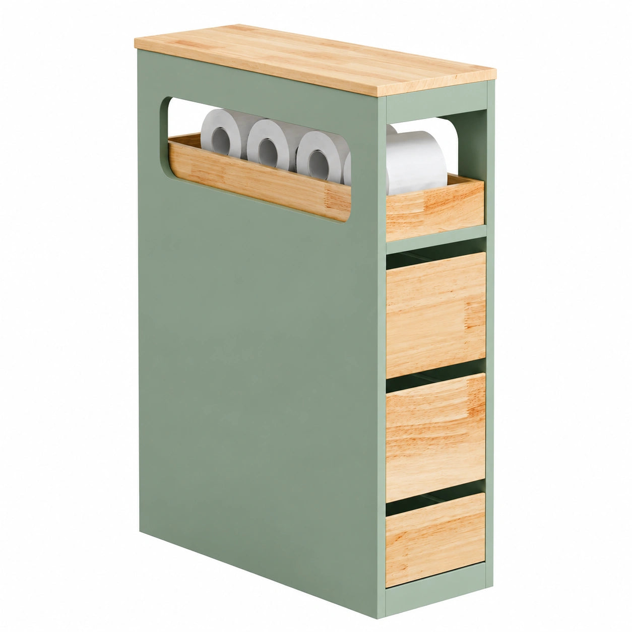 Armario de Baño Verde con Ruedas y Almacenaje Compacto 65x24x82cm