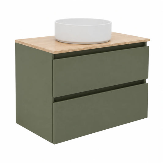 Baikal Mueble de Baño 80cm Verde Musgo con Lavabo de Cerámica y Cajones Suspendidos