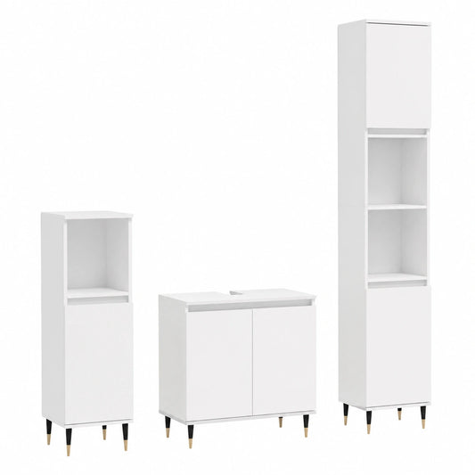 Conjunto de Muebles de Baño de Madera Blanca 3 Piezas