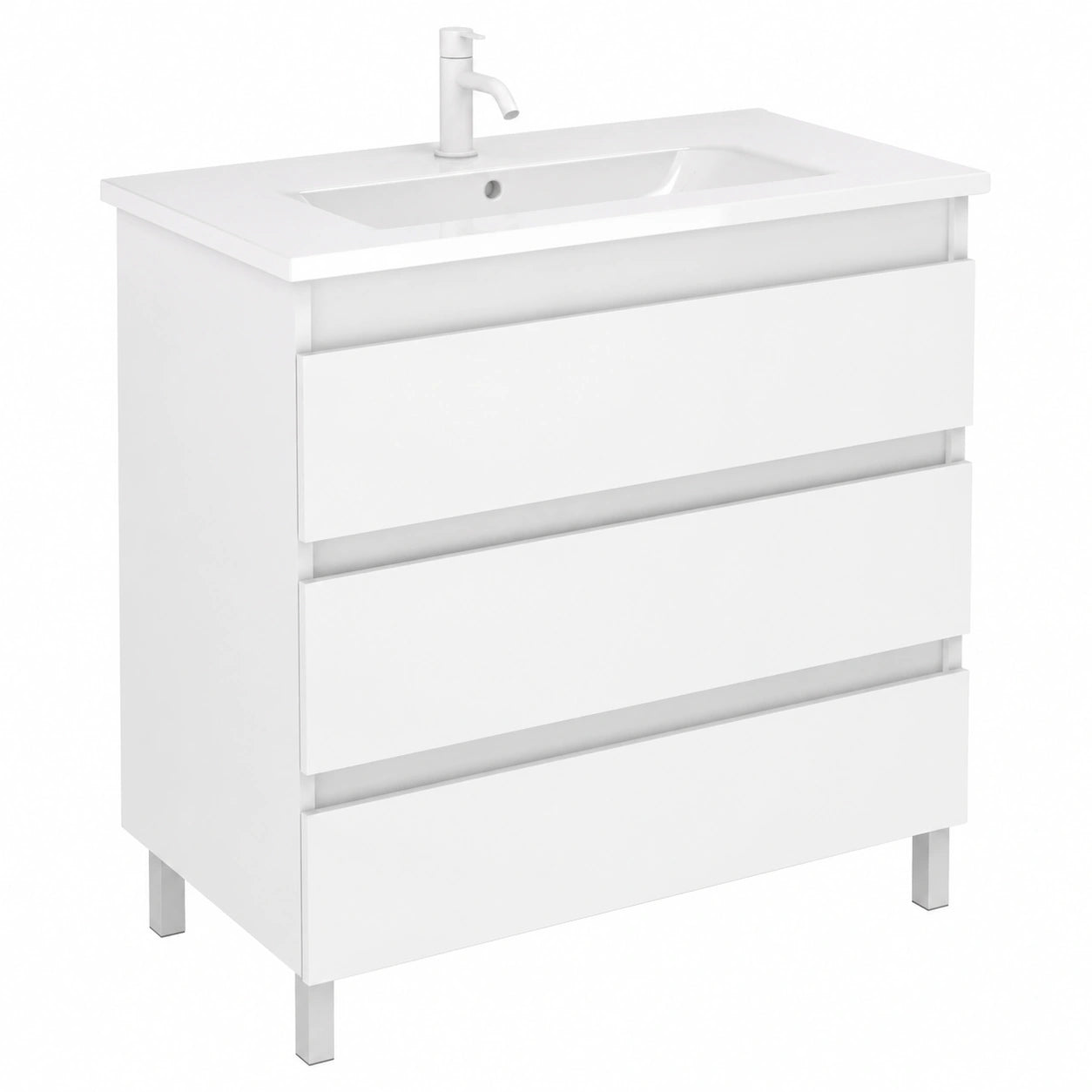 Conjunto de Mueble de Baño Boreal con 3 Cajones y Lavabo, Ancho 60 cm, Color Blanco