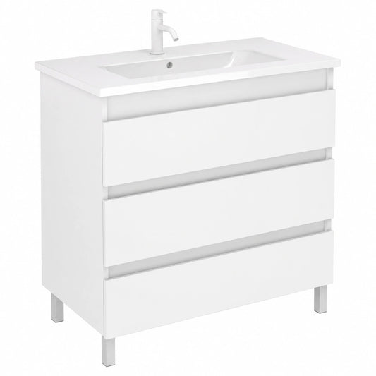 Conjunto de Mueble de Baño Boreal con 3 Cajones y Lavabo, Ancho 60 cm, Color Blanco