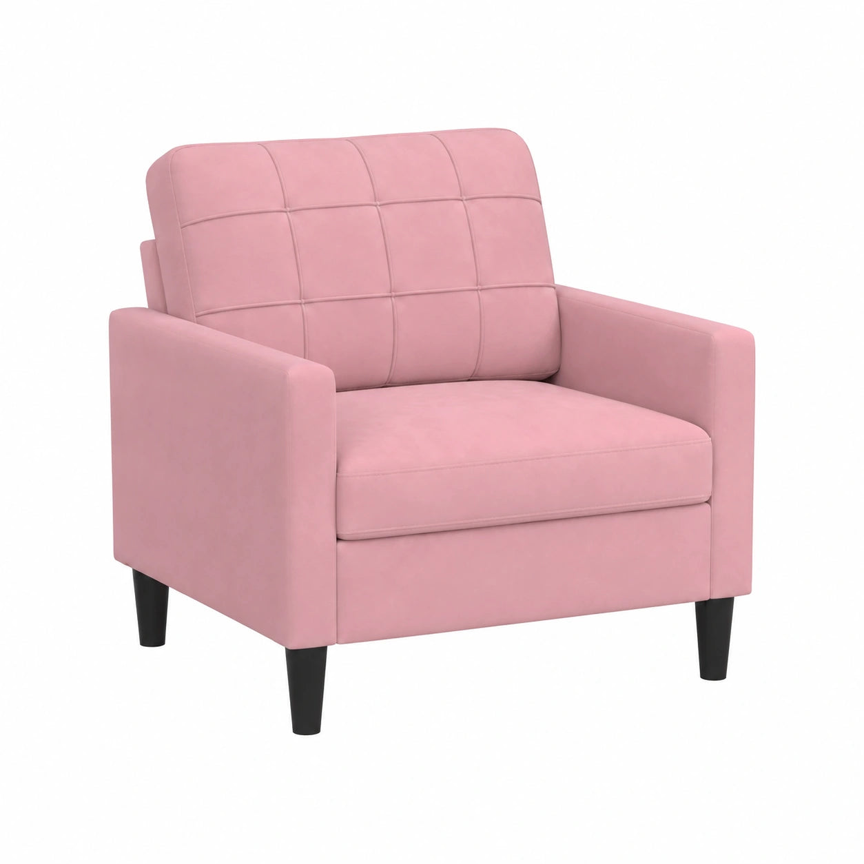 Conjunto de 4 sofás de terciopelo rosa con estructura metálica, 77x77x80 cm, sofá cómodo con reposapiés para sala de estar