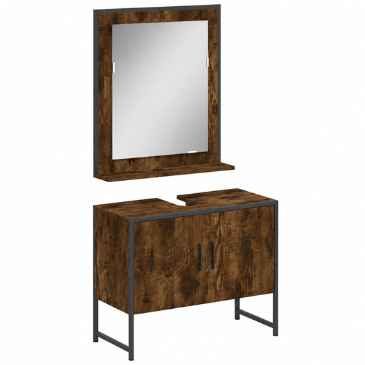 Conjunto de Muebles de Baño 2 Piezas Madera de Ingeniería Roble Ahumado