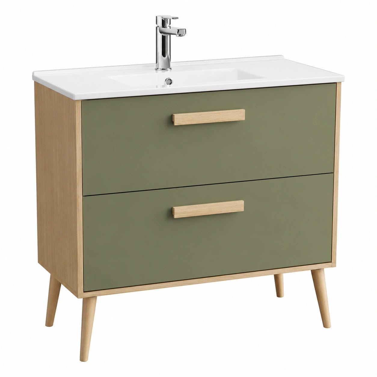 Mueble de Baño con Lavabo Nordic, 2 Cajones y Patas, 80x45x85 cm, Roble Natural Oliva