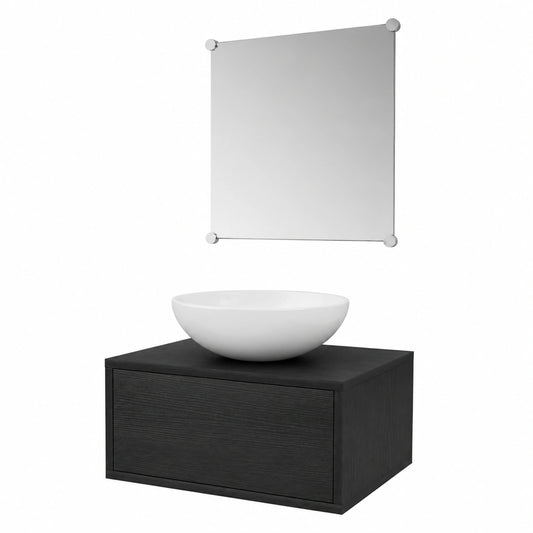 Conjunto de Baño de 3 Piezas Negro: Lavabo, Mueble y Espejo