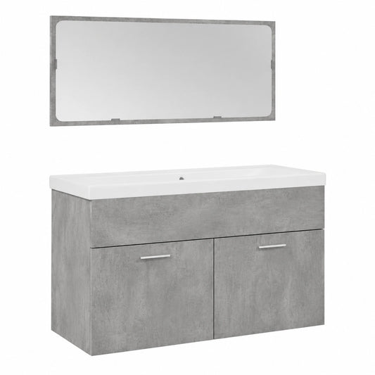 Conjunto de Muebles de Baño de 2 Piezas en Madera Contrachapada Efecto Hormigón Gris