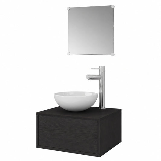 Conjunto de Muebles para Baño con Lavabo y Grifo, 4 Piezas de Almacenaje en Negro