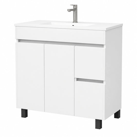 Conjunto de Mueble de Baño con Lavabo 80 cm y Base de Porcelana
