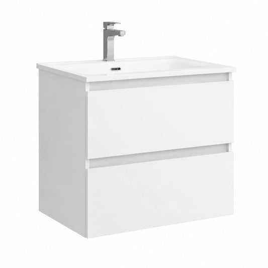 Mueble de baño Bequia 70 cm con lavabo cerámico, blanco mate, 2 cajones, cierre suave