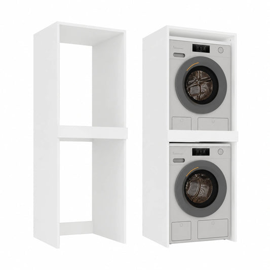 Gabinete para Lavadora y Secadora Pola Twin, 180x64x64 cm, Armario Alto de Baño, Blanco