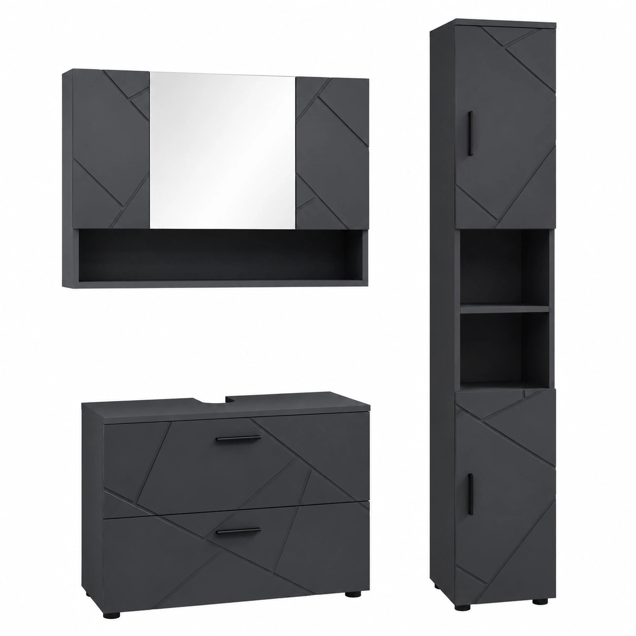 Juego de Baño Vicco Irma Antracita Brillo, 80 cm, Mueble, Espejo y Columna
