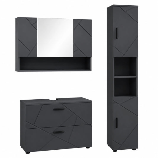 Juego de Baño Vicco Irma Antracita Brillo, 80 cm, Mueble, Espejo y Columna
