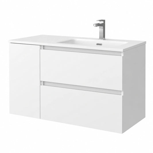 Mueble de Baño Salgar Bequia 100cm con Lavabo de Cerámica y Alacena Izquierda, Blanco Mate