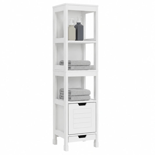 Armario de Baño Columna Estrecha con Gran Capacidad y Diseño Nórdico - Blanco
