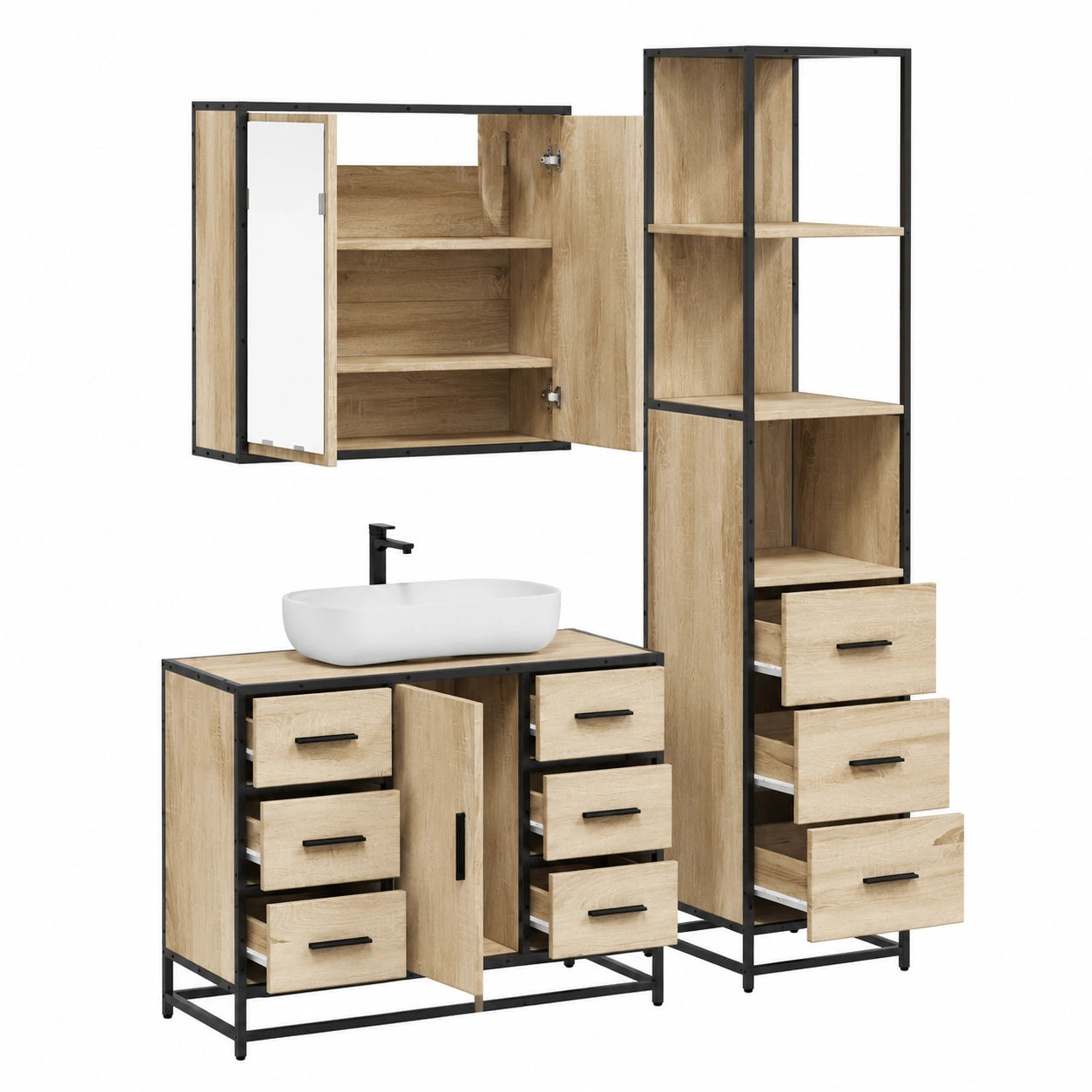 Conjunto de Muebles de Baño en Roble Sonoma, 3 Piezas