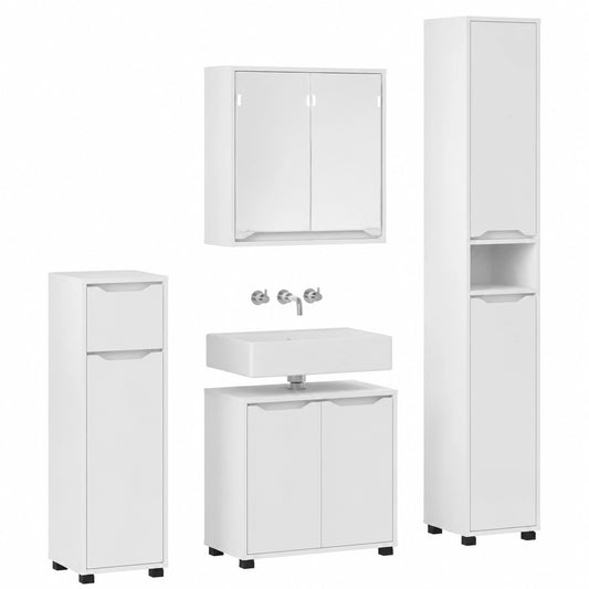 Conjunto de muebles de baño blancos de 4 piezas con espejo y amplio almacenamiento resistente a la humedad