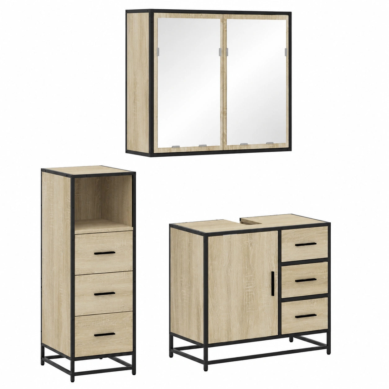 Conjunto de Muebles de Baño de 3 Piezas en Roble Sonoma