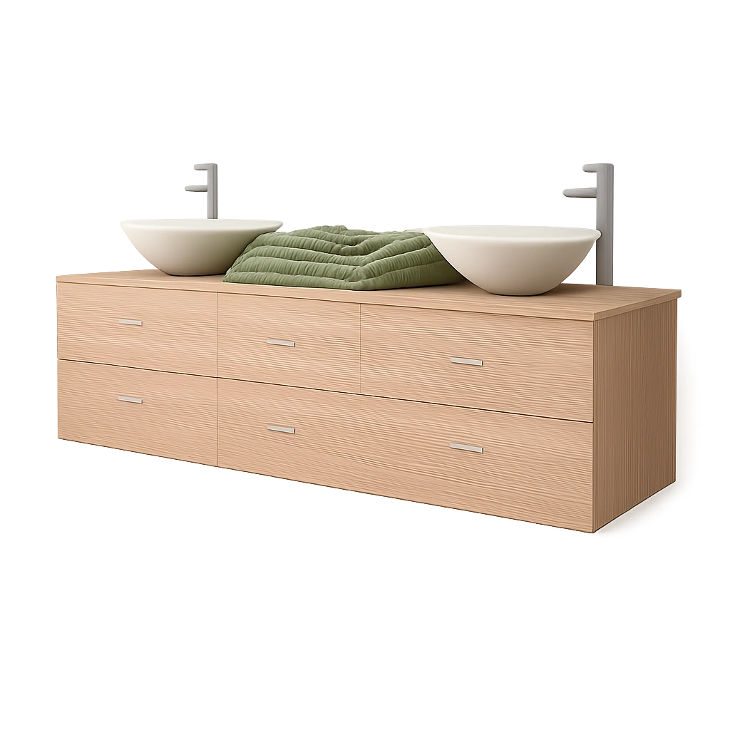 Juego de Muebles de Baño con Lavabo y Grifo Beige, 9 Piezas