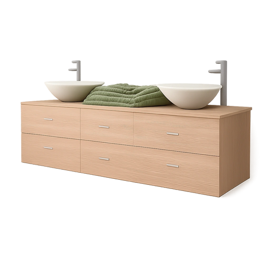 Juego de Muebles de Baño con Lavabo y Grifo Beige, 9 Piezas