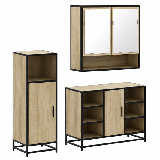 Conjunto de Muebles de Baño 3 Piezas en Roble Sonoma