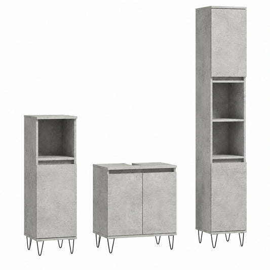 Conjunto de Muebles de Baño 3 Piezas Gris Estilo Hormigón