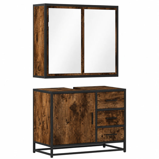 Conjunto de Muebles de Baño 2 Piezas, Roble Ahumado, Madera Contrachapada