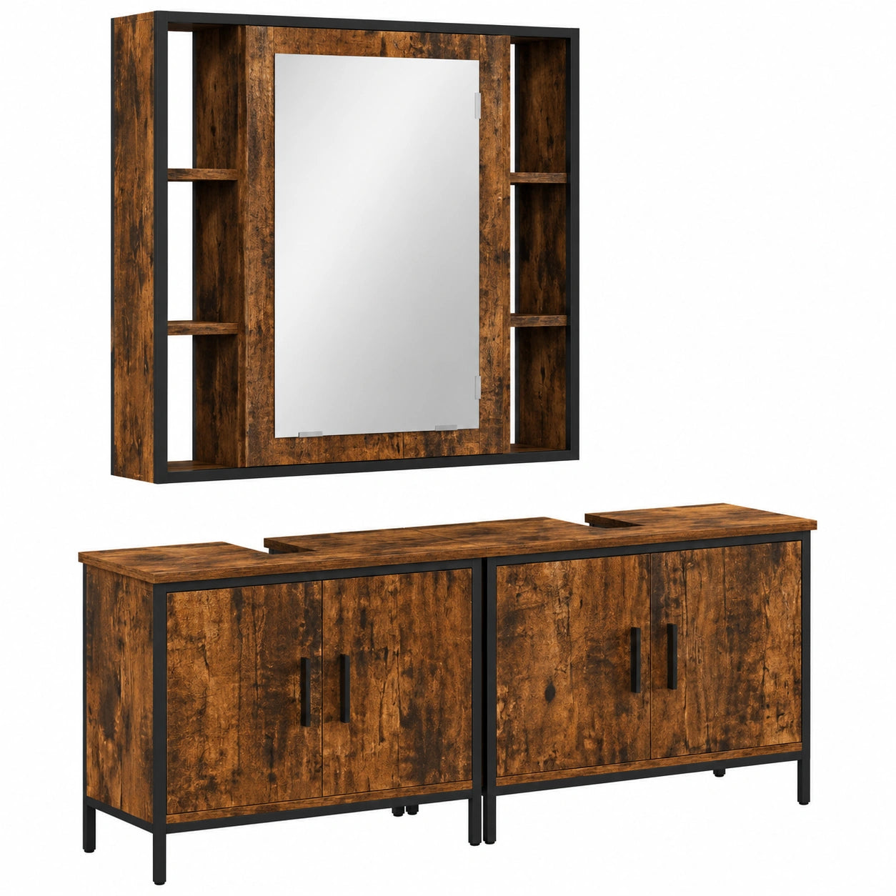 Conjunto de Muebles de Baño 3 Piezas Madera de Roble Ahumado