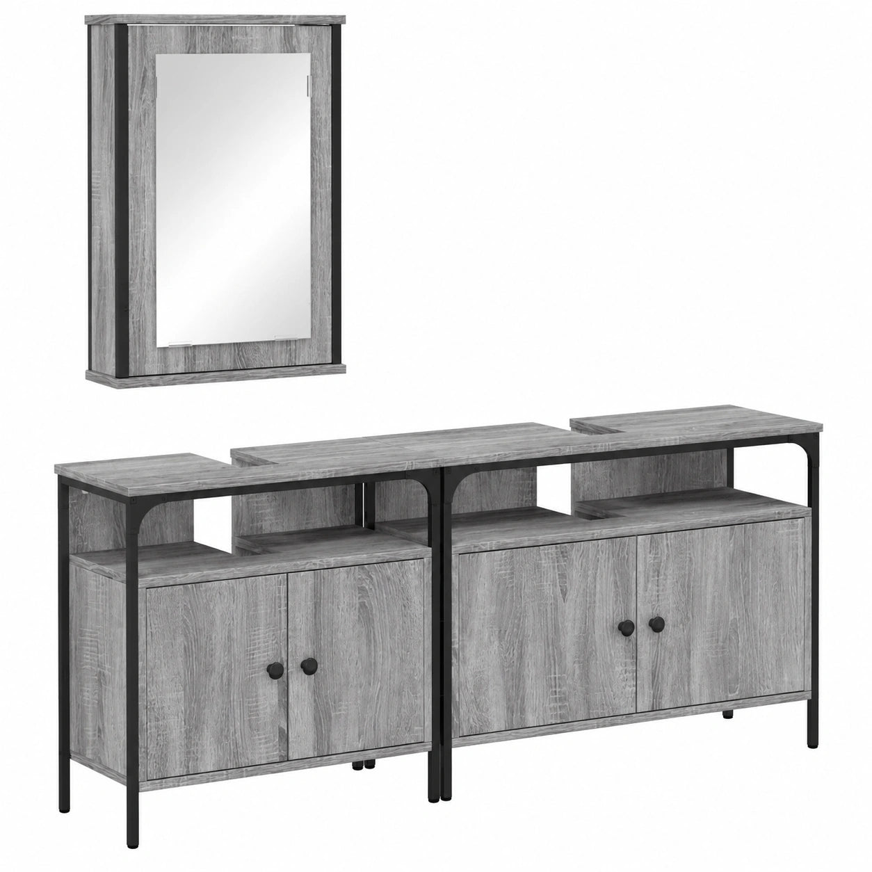 Conjunto de Muebles de Baño de 3 Piezas en Madera Gris Sonoma