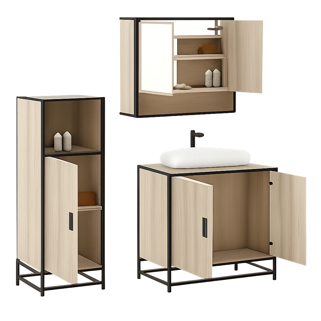 Conjunto de Muebles de Baño Modernos 3 Piezas en Roble Sonoma