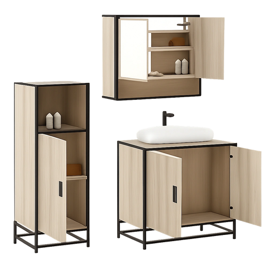 Conjunto de Muebles de Baño Modernos 3 Piezas en Roble Sonoma
