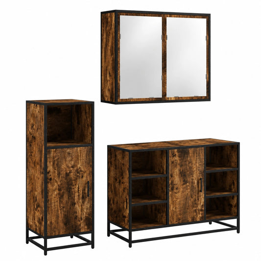 Conjunto de Muebles de Baño 3 Piezas Madera de Roble Ahumado