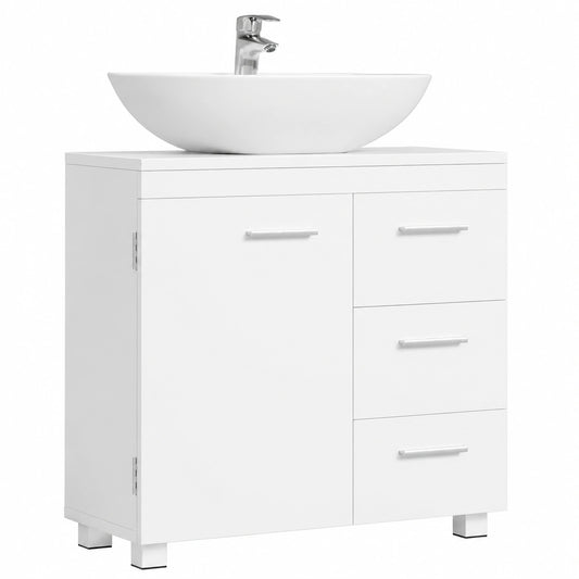 Armario de Baño VASAGLE con Almacenamiento, 3 Cajones y 2 Compartimentos, Blanco 30x70x64 cm