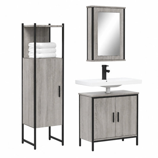 Conjunto de muebles de baño gris Sonoma con armario con espejo y almacenaje amplio
